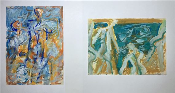 Baigneuses - Deux esquisses à la  et au pastel sur