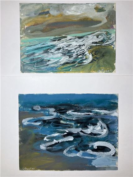 La grève - Deux esquisses à la gouache sur papier Canson by Jacques Poncet