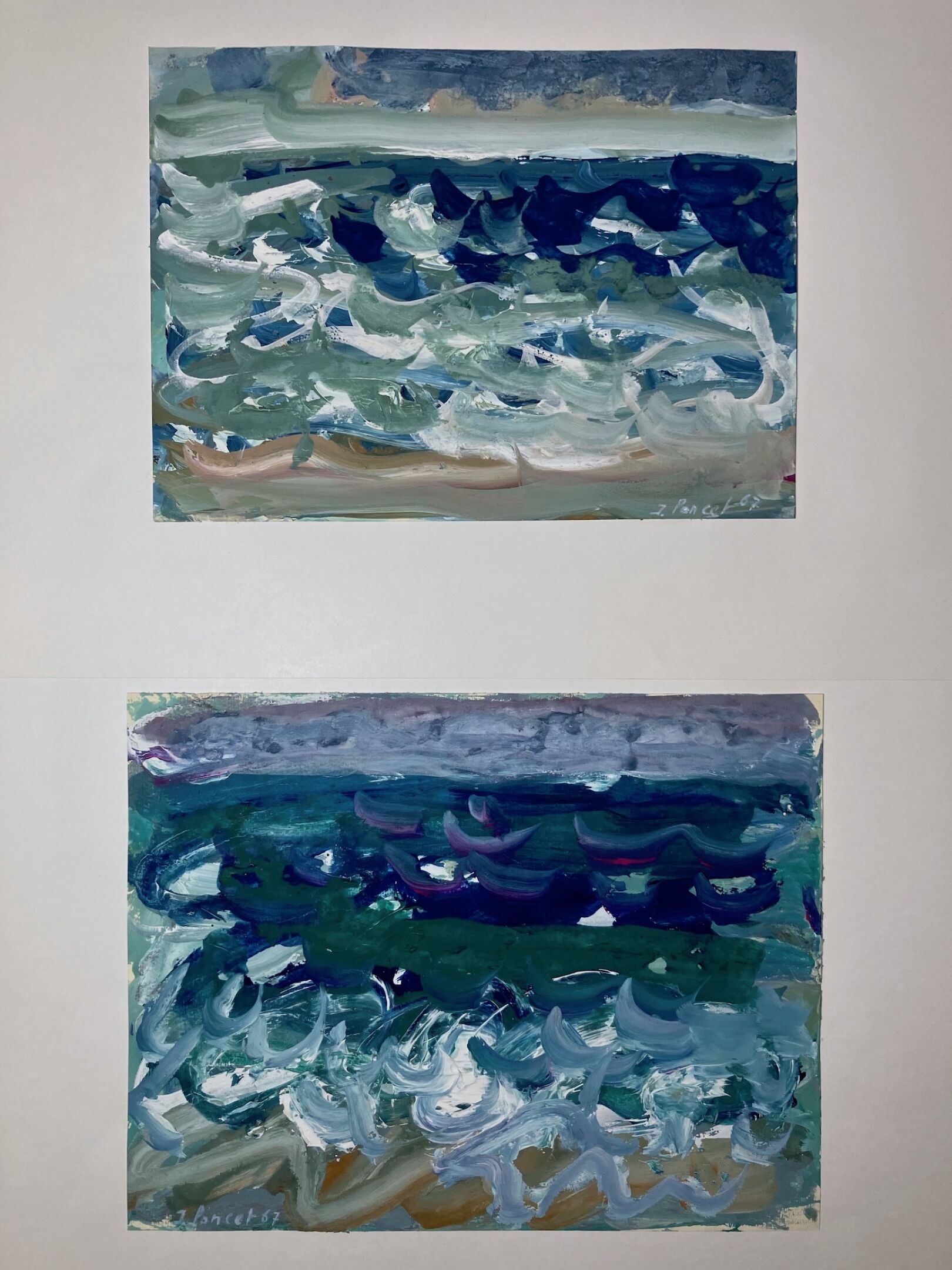 Artwork by Jacques Poncet, Les vagues - Deux esquisses à la gouache sur papier Canson, Made of Gouache sur papier