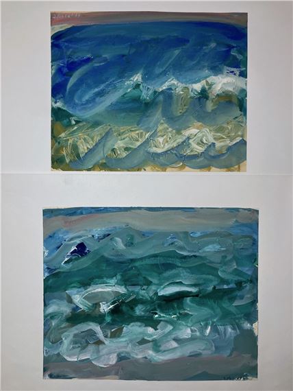 Les vagues - Deux esquisses à la gouache sur papier Canson by Jacques Poncet