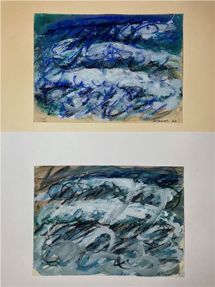 Les vagues - Deux esquisses à la gouache et au pastel sur papier Canson
