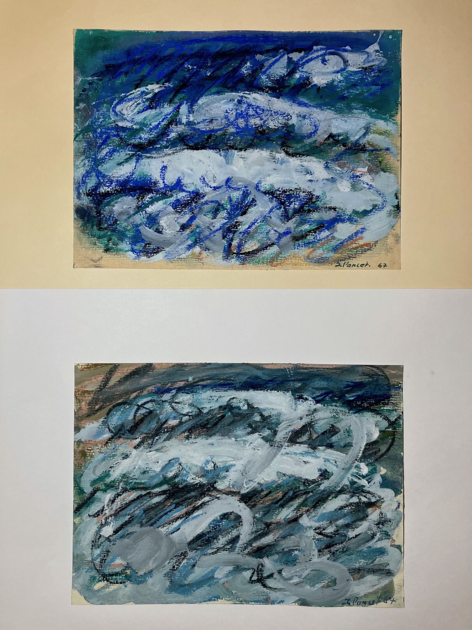 Artwork by Jacques Poncet, Les vagues - Deux esquisses à la gouache et au pastel sur papier Canson, Made of Pastel sur papier