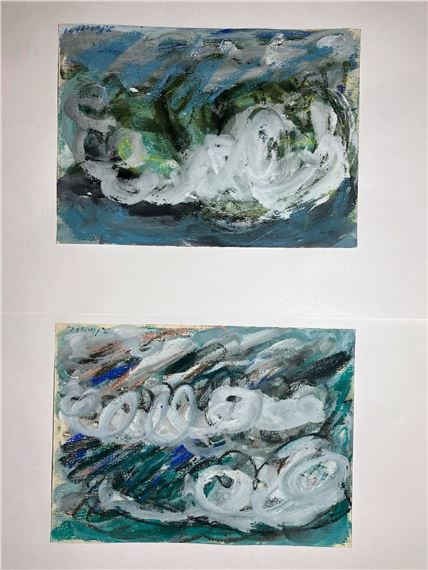 Les vagues - Deux esquisses à la gouache et au pastel sur papier Canson