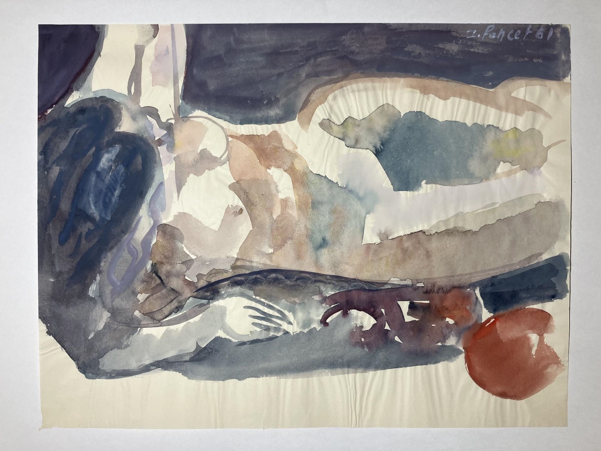 Artwork by Jacques Poncet, Le modèle allongé, Made of Gouache sur papier