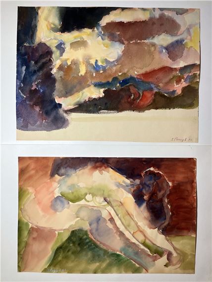 Le modèle nu - Deux esquisses à la gouache sur papier by Jacques Poncet, datées 61