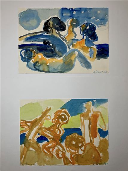 Baigneuses - Deux dessins à la gouache sur papier Canson by Jacques Poncet