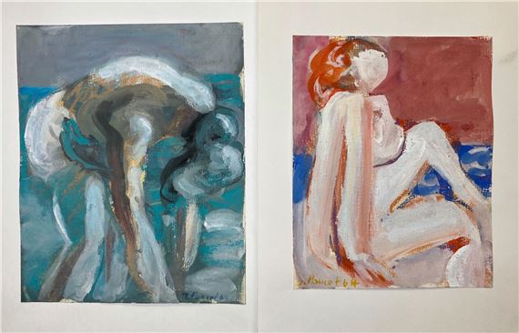 Baigneuses - Deux  à la gouache et au pastel sur by Jacques Poncet