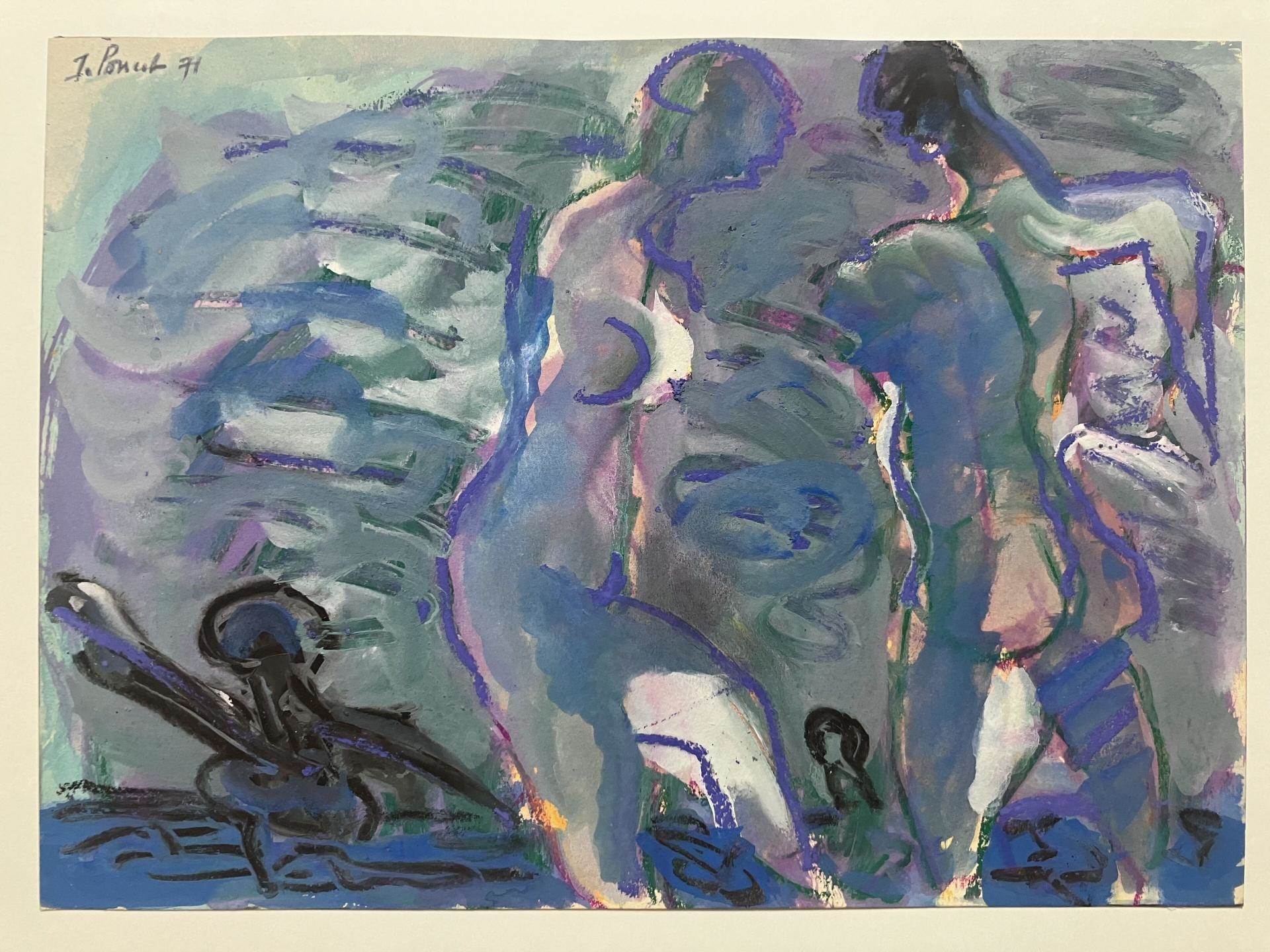 Artwork by Jacques Poncet, Les Baigneurs -  Canson, Made of Gouache et pastel sur papier