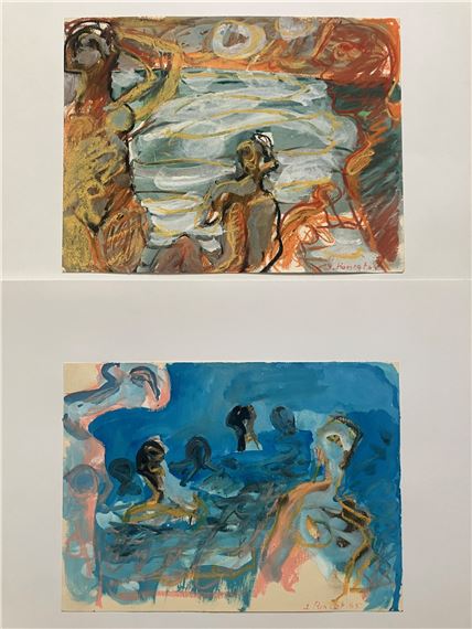 Baigneuses - Deux  à la gouache et au pastel sur