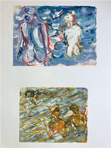 Baigneuses - Deux  à la gouache et au pastel sur by Jacques Poncet