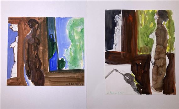 Modèle nu dans l'atelier - 2  à la gouache