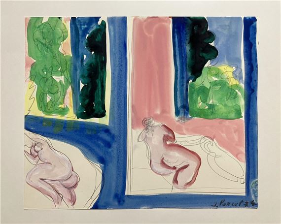 Le modèle étendu sur le lit - Gouache et  sur