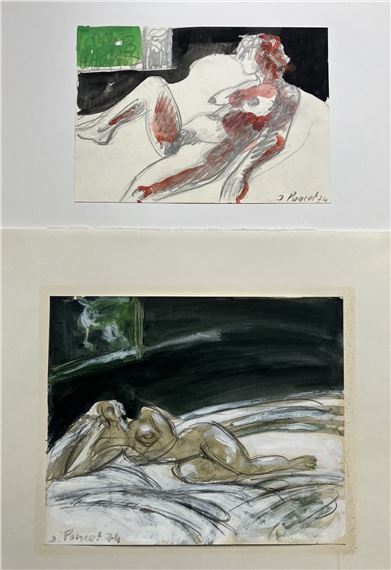 Nus féminins - 2  à la gouache et graphite sur by Jacques Poncet