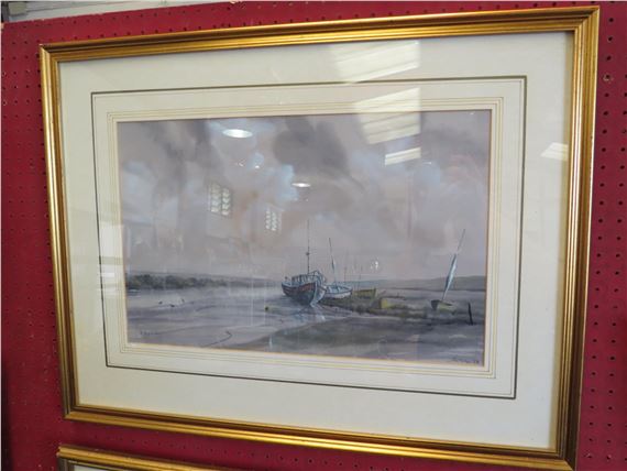 beached boats by Peter Solly, dated 88