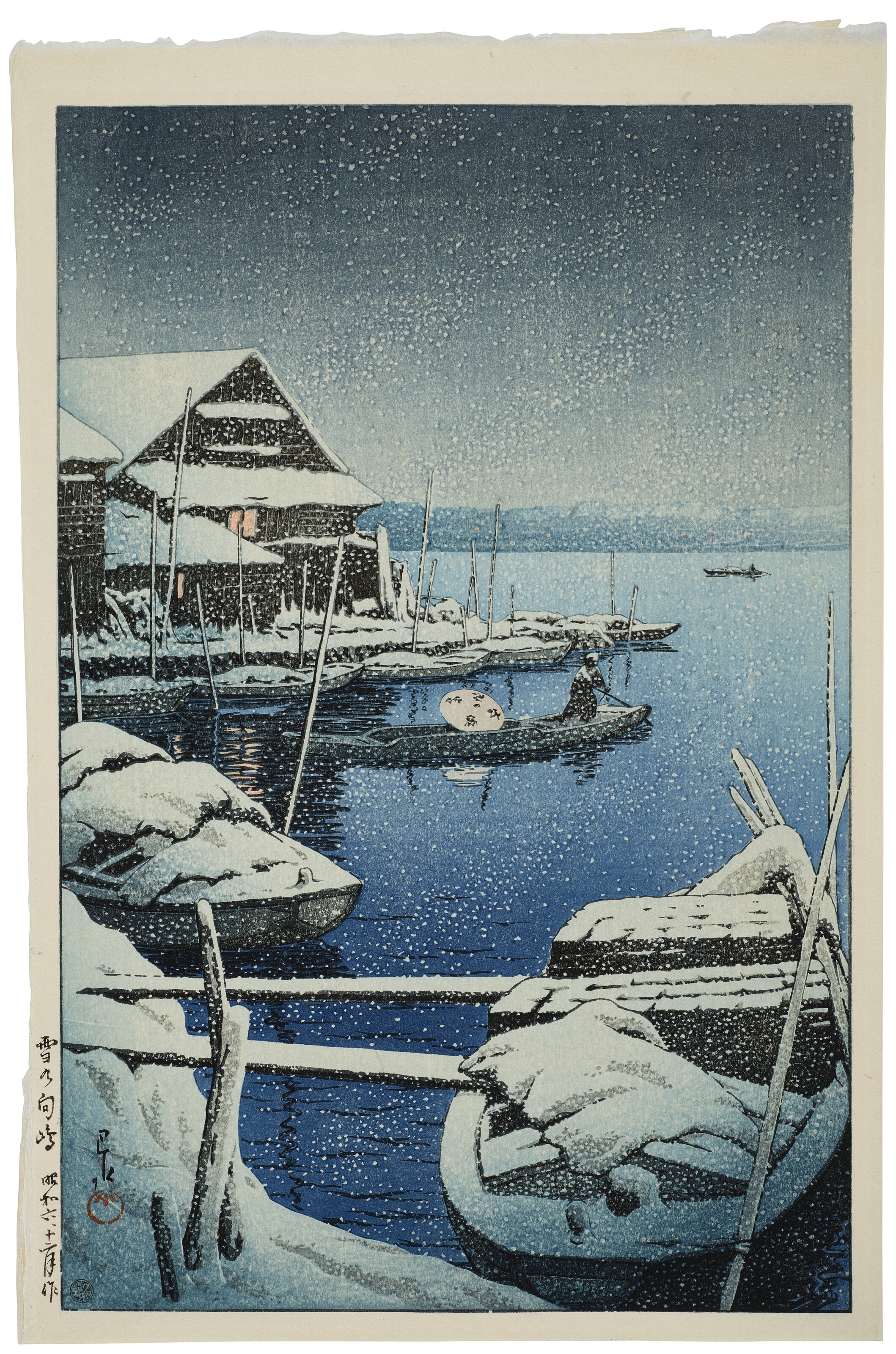 Artwork by Hasui Kawase, Snow at Mukojima, Made of Woodblock print