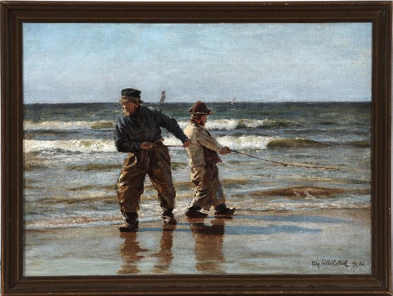 Christian Mølsted | Fishermen dragging a boat ashore (1888) | MutualArt