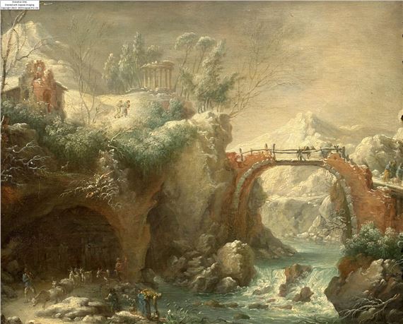 Francesco Foschi | Paysage d'hiver inspiré de Tivoli au pont | MutualArt