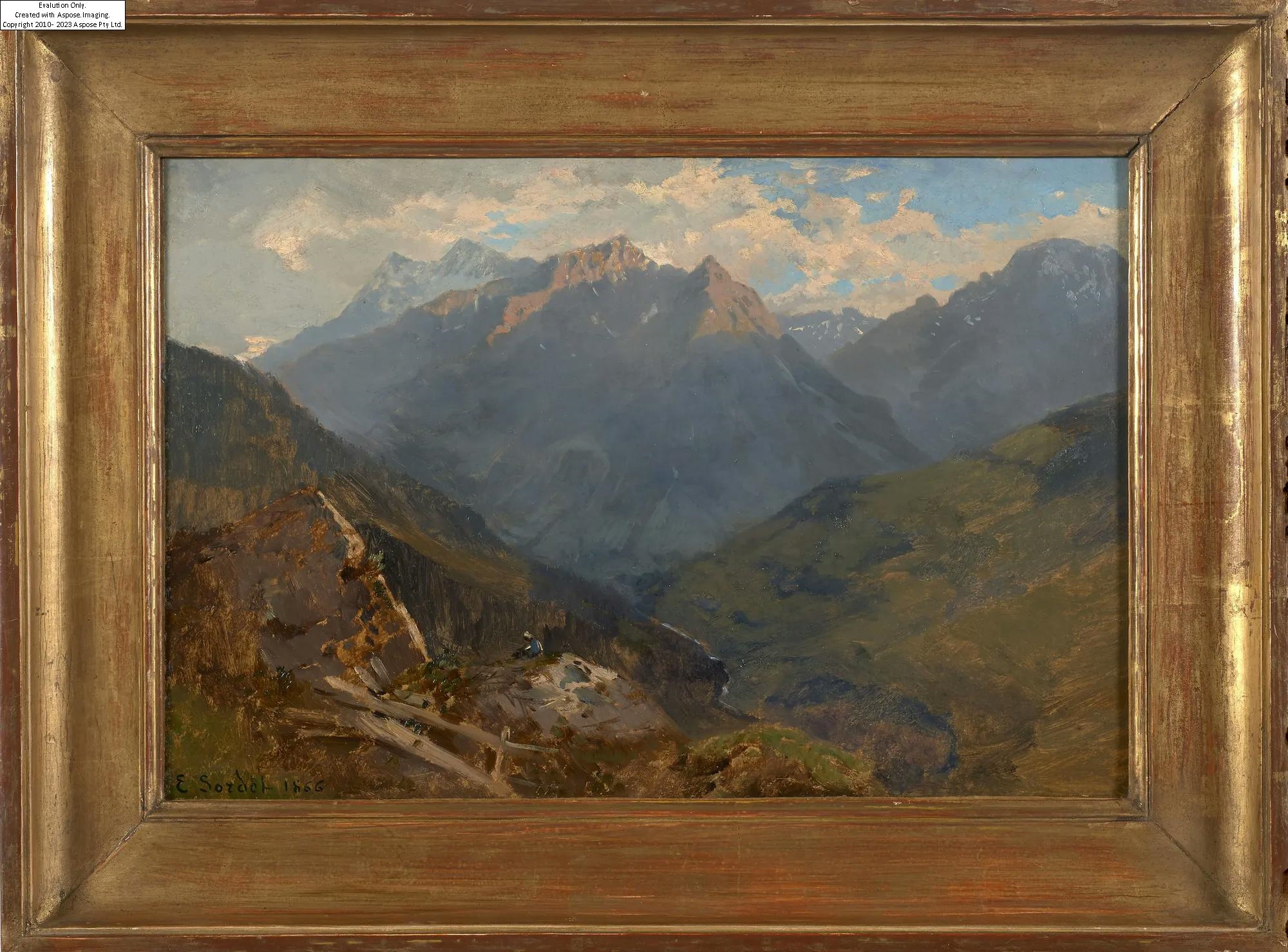 Artwork by Eugène Etienne Sordet, Vue de la corne de Sorebois depuis le Valais, Made of Oil on paper mounted on canvas