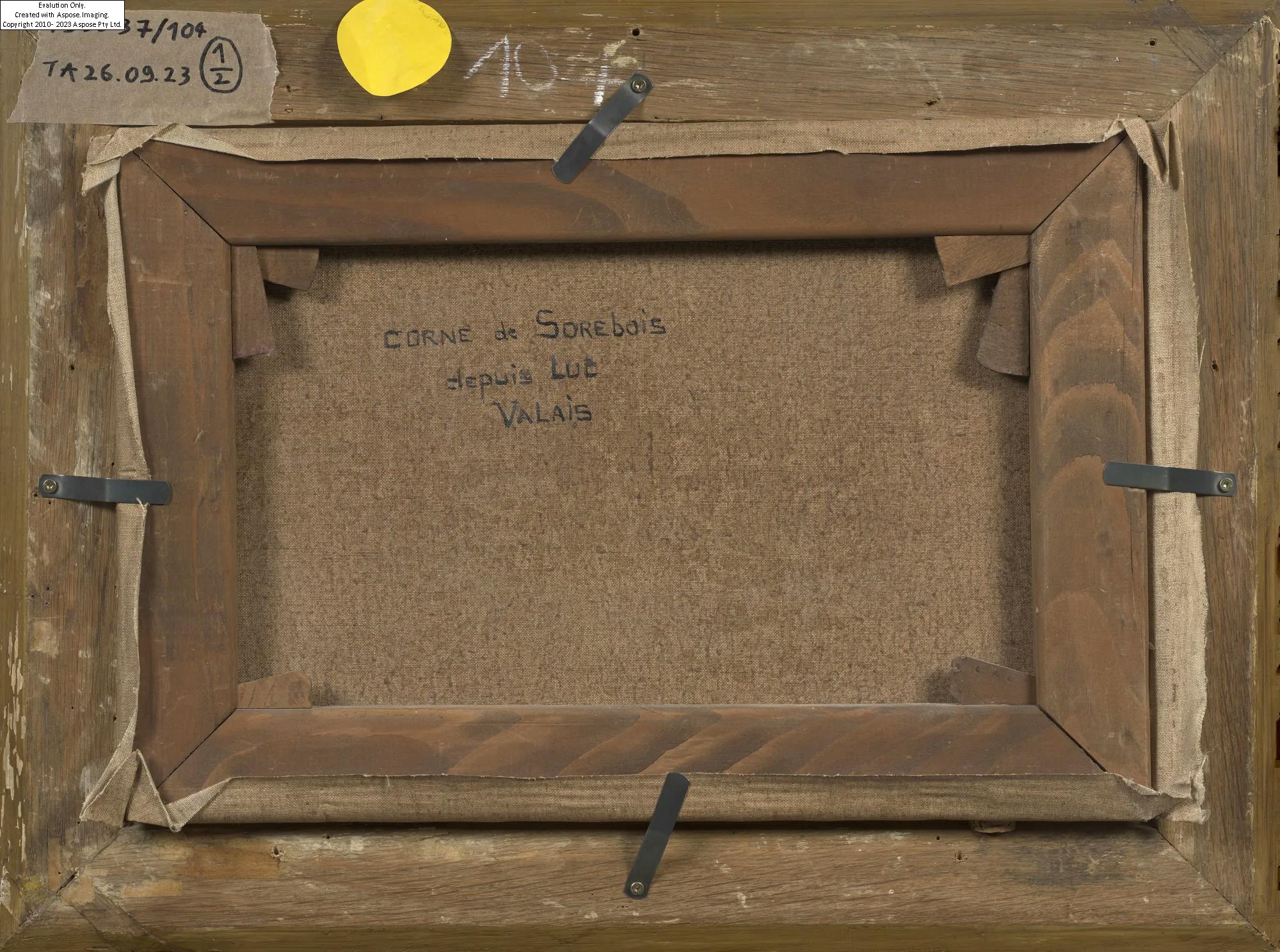 Artwork by Eugène Etienne Sordet, Vue de la corne de Sorebois depuis le Valais, Made of Oil on paper mounted on canvas