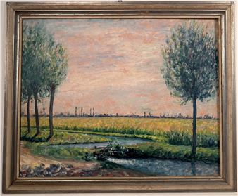 Archimede Bresciani da Gazoldo (Redondesco, San Fermo 1881 – Milano 1939) Paesaggio di pianura con alberi - Archimede Bresciani da Gazoldo