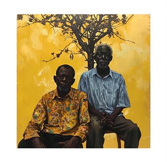 ከዛፍ ስር የተቀመጡ የሁለት ሰዎች ፎቶ (kezafi siri yetek’emet’u yehuleti sewochi foto) - Alemayehu Bekele