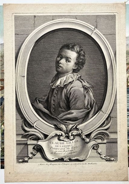 Artwork by Jean Aubert, PORTRAIT of "Claude... - Lot, Made of Etching and burin engraving