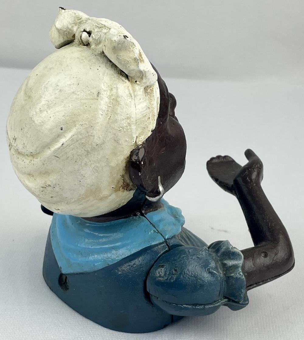 Artwork by John Harper, Vintage John Harper Cast Iron Mammy in Blue Dress Black Americana Mechanical Bank WORKS, Made of cast iron