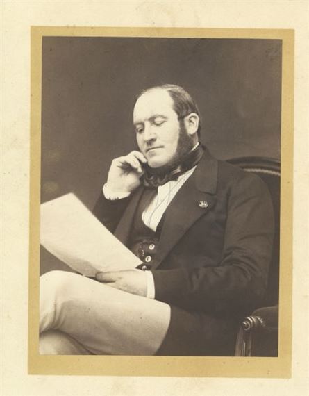 Portrait of Baron Georges-Eugène Haussmann. Circa 1864. Set of two . Visual sizes approximately 19.5 x 14.7 cm to 19.7 x 14.8 cm. Mount formats approx. from 20.6 x 15.6 cm to 25.1 x 19.7 cm by Pierre Petit, circa 1864