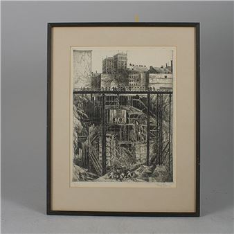 Byggandet av Tunnelbana Hötorget. Bildmått: 32x24 cm - Gustav Croner