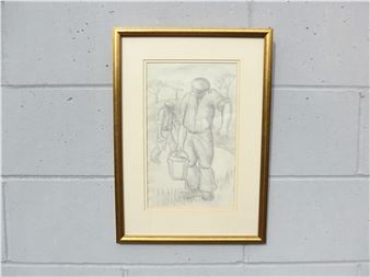 A framed and  study of workmen carrying buckets. Un - Herbert Cutner
