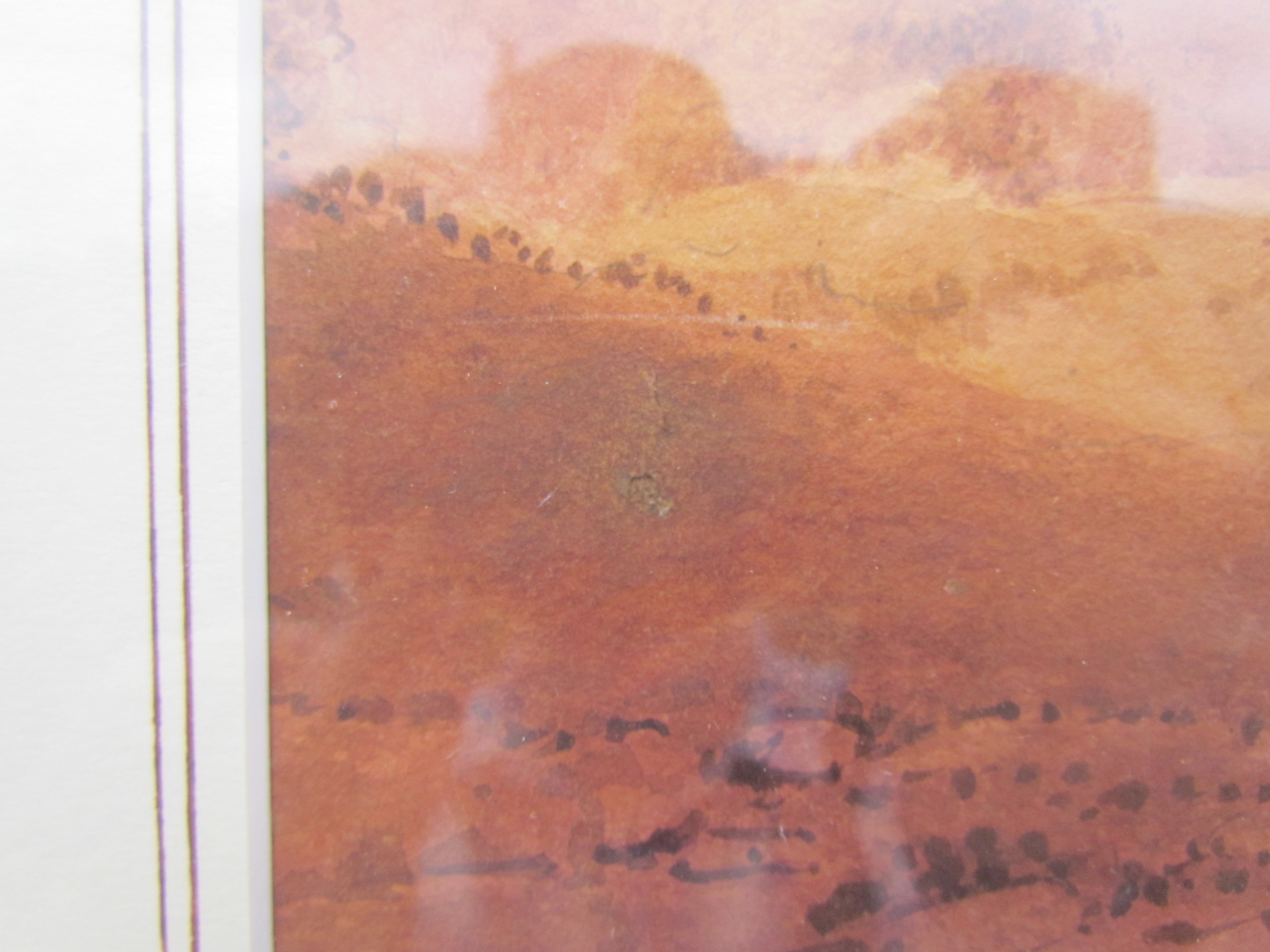 Artwork by Richard Sasse, A framed and , view of a distant town with figure on pathway, Made of glazed watercolour