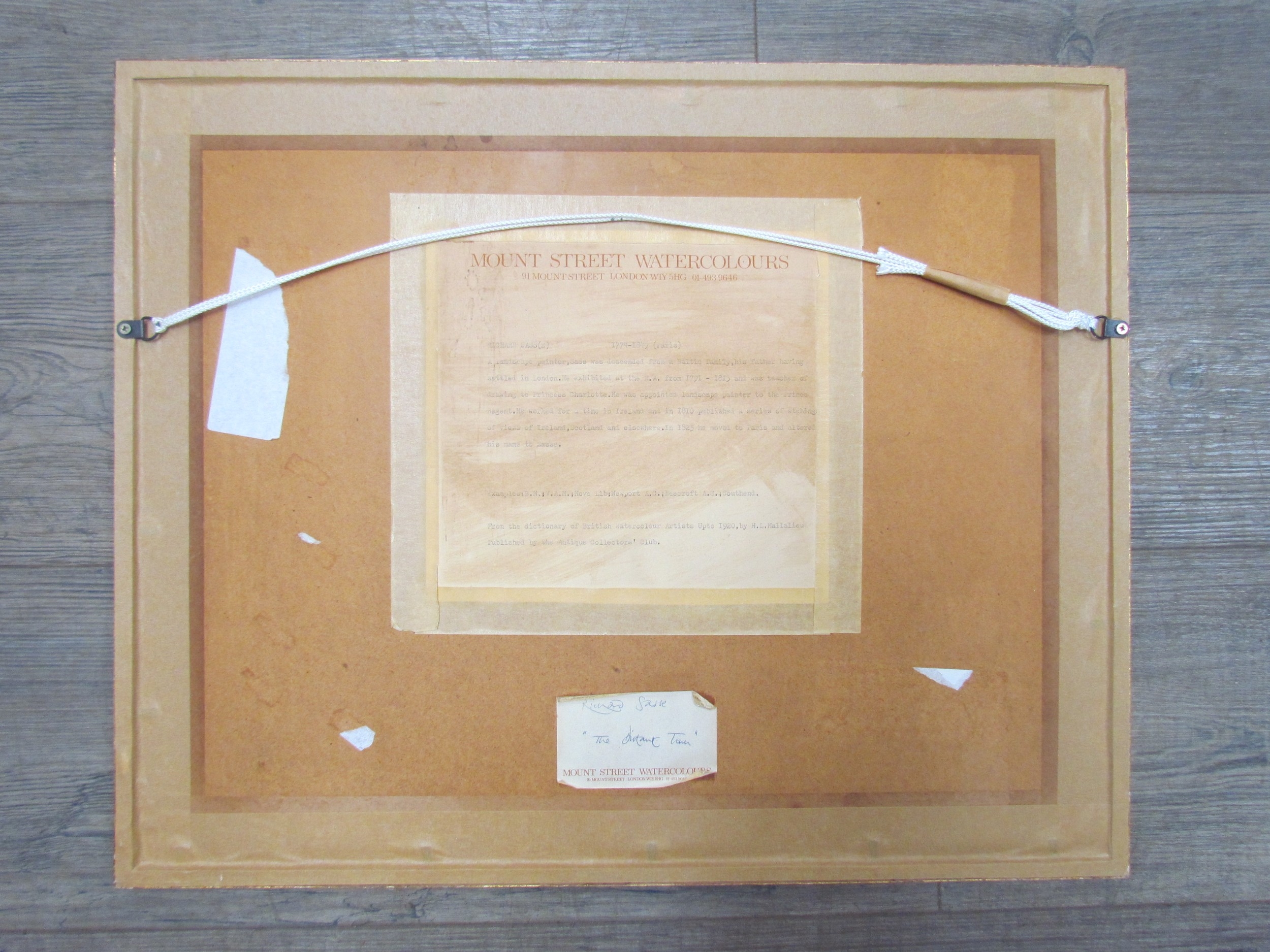 Artwork by Richard Sasse, A framed and , view of a distant town with figure on pathway, Made of glazed watercolour