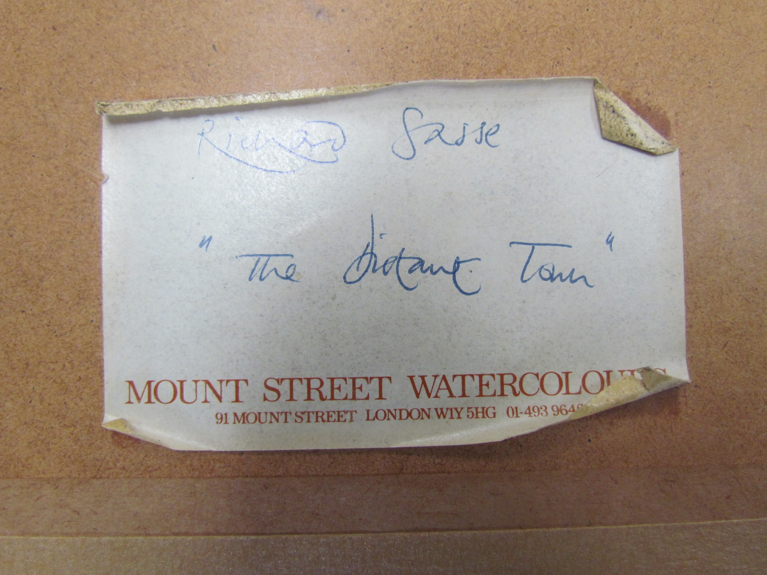 Artwork by Richard Sasse, A framed and , view of a distant town with figure on pathway, Made of glazed watercolour