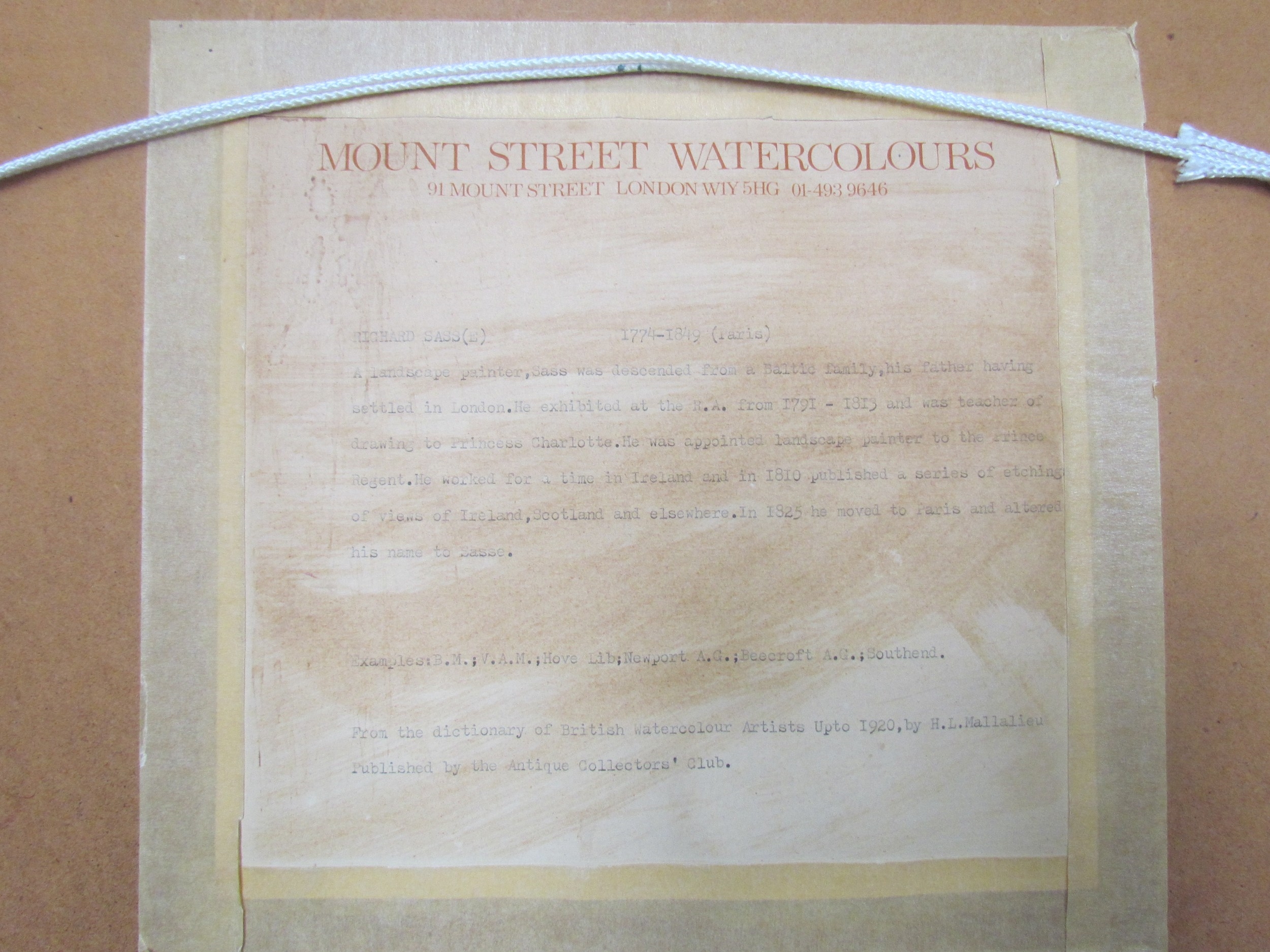 Artwork by Richard Sasse, A framed and , view of a distant town with figure on pathway, Made of glazed watercolour