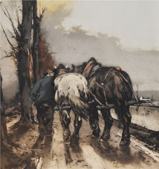 Workhorses in winter by Ferdinand-Jean Luigini
