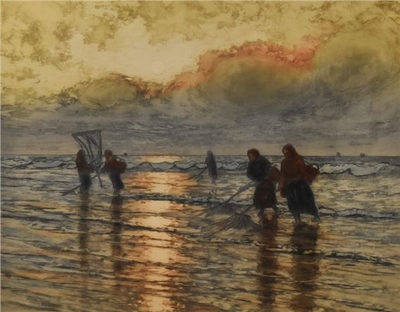 A shrimping coastal scene by Ferdinand-Jean Luigini