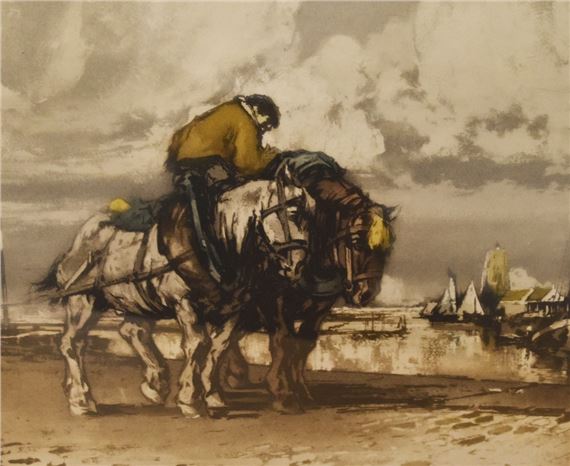 Work horses in a harbour by Ferdinand-Jean Luigini