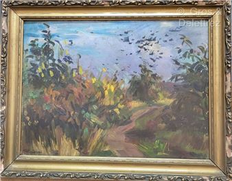 Path in the bushes . Signed lower left. - Zareh Kalfayan