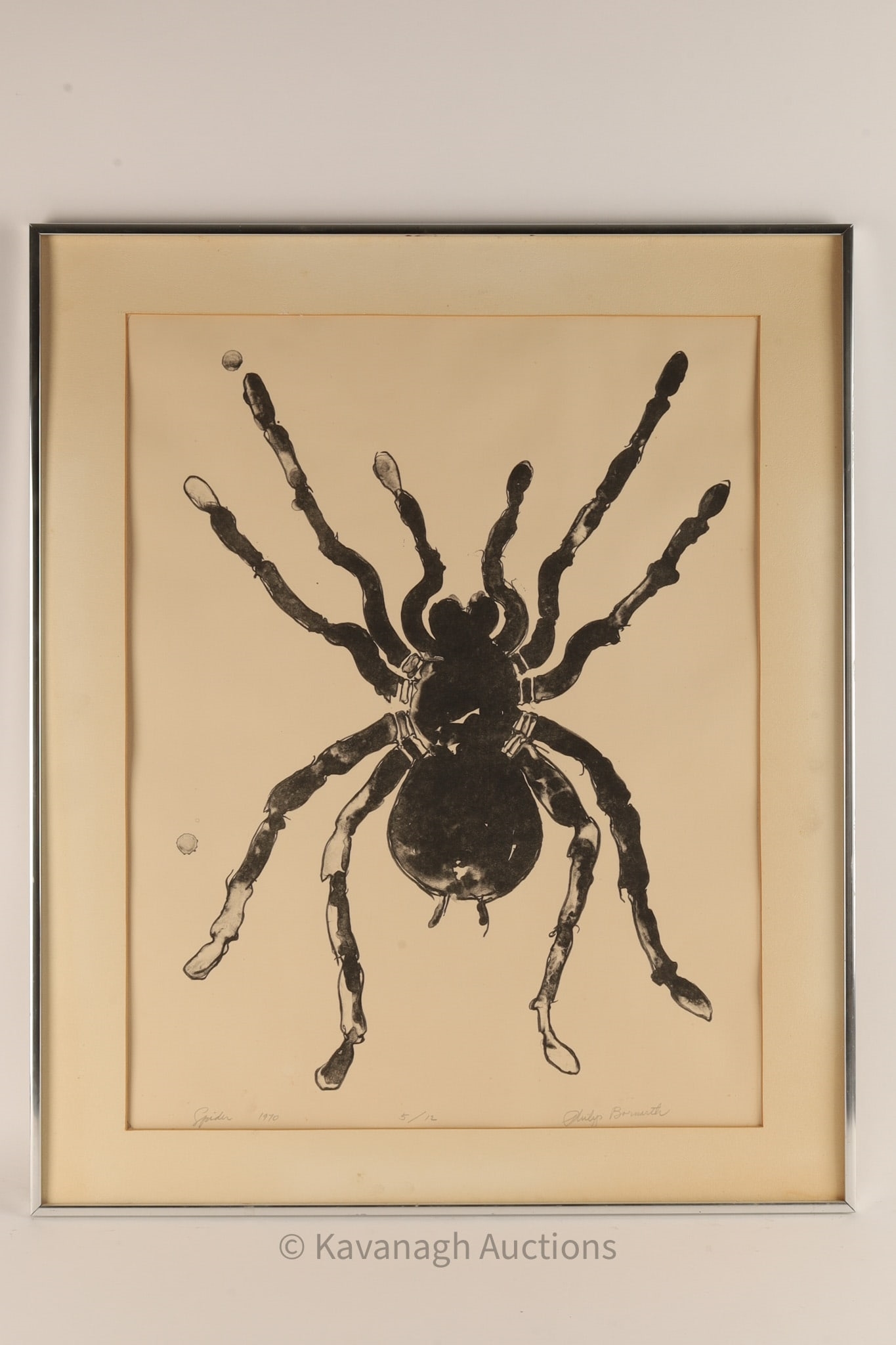 Artwork by Philip Bornarth, Philip Bornarth Large Spider Print Signed 1970, Made of glass