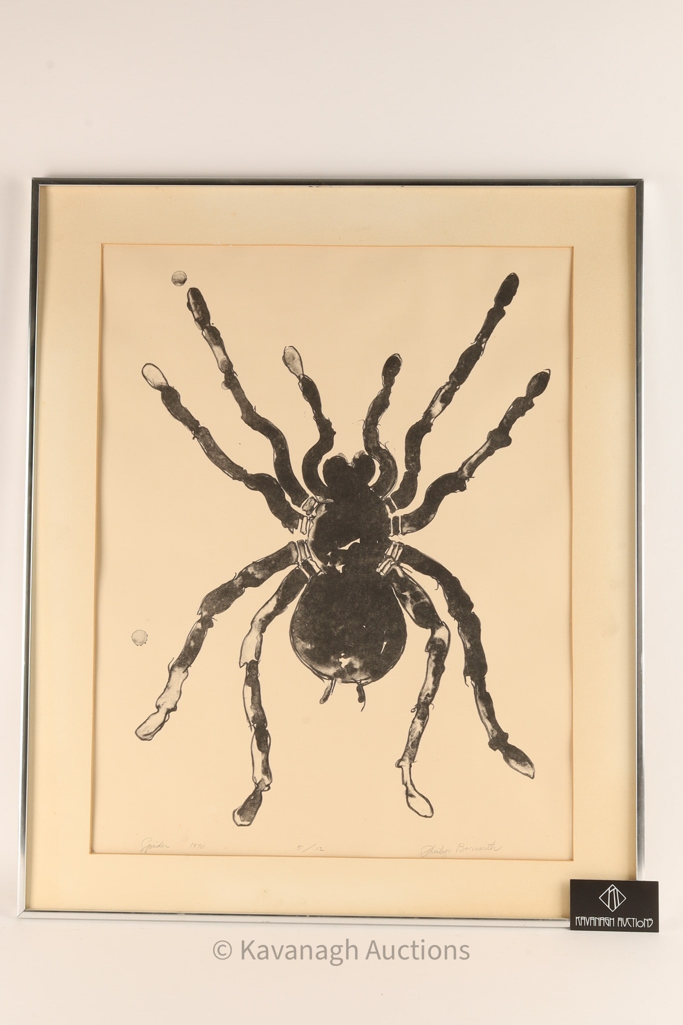Artwork by Philip Bornarth, Philip Bornarth Large Spider Print Signed 1970, Made of glass