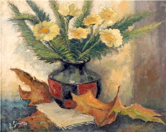 STILL LIFE WITH FLOWERS AND LEAVES - H. Simon