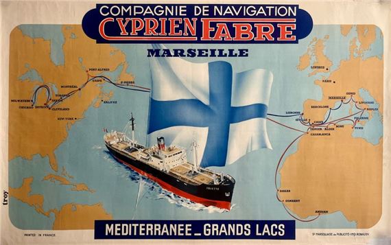 TROY Compagnie de Navigation Cyprien Fabre. Marseille Méditerranée Grands Lacs. by Troy, 1950