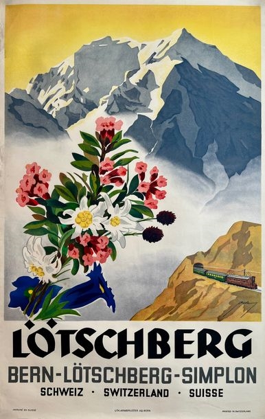 Artwork by Armin Bieber, BIEBER Armin Löetschberg. Bern. Löetschberg-Simplon. Schweiz-Switzerland-Suisse. Circa, Made of lithographic poster on paper