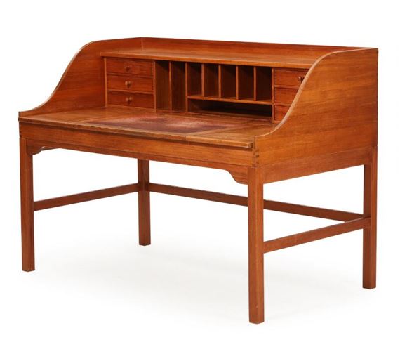 Writing desk of solid pitch pine, brass fittings by Andreas Hansen