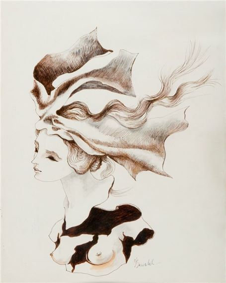 Eliane BONABLE (1920-2000) « Profil de femme Technique mixte et encre sur papier signée en bas à droite H. : 40 cm ; L. : 29 cm by Éliane Bonabel