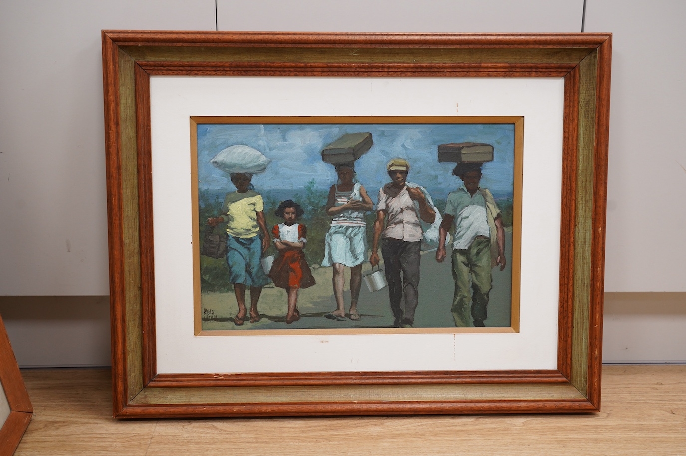 Artwork by Pablo Matania, Five figures walking, Made of oil on canvas