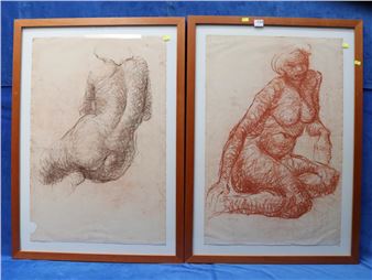 LUDWIK DUTKIEWICZ, PAIR OF PASTEL NUDE, UNSIGNED, APPROX. 77CM X 51CM - Ludwik Dutkiewicz