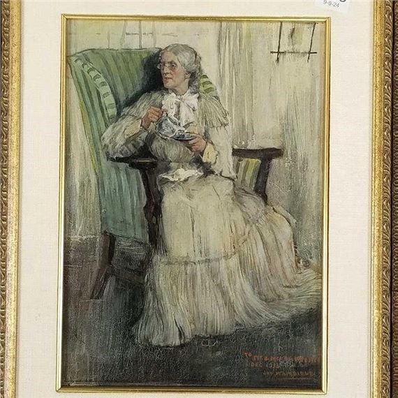 Jay Hambridge | woman drinking tea - in ornate frame - 18 x 16 O.D ...