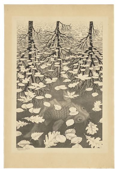 Three Worlds by Maurits Cornelis Escher, 1955
