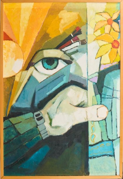 Artwork by Nassereddin Ghazizadeh, The Eye, Made of oil on paper pasted on cardboard